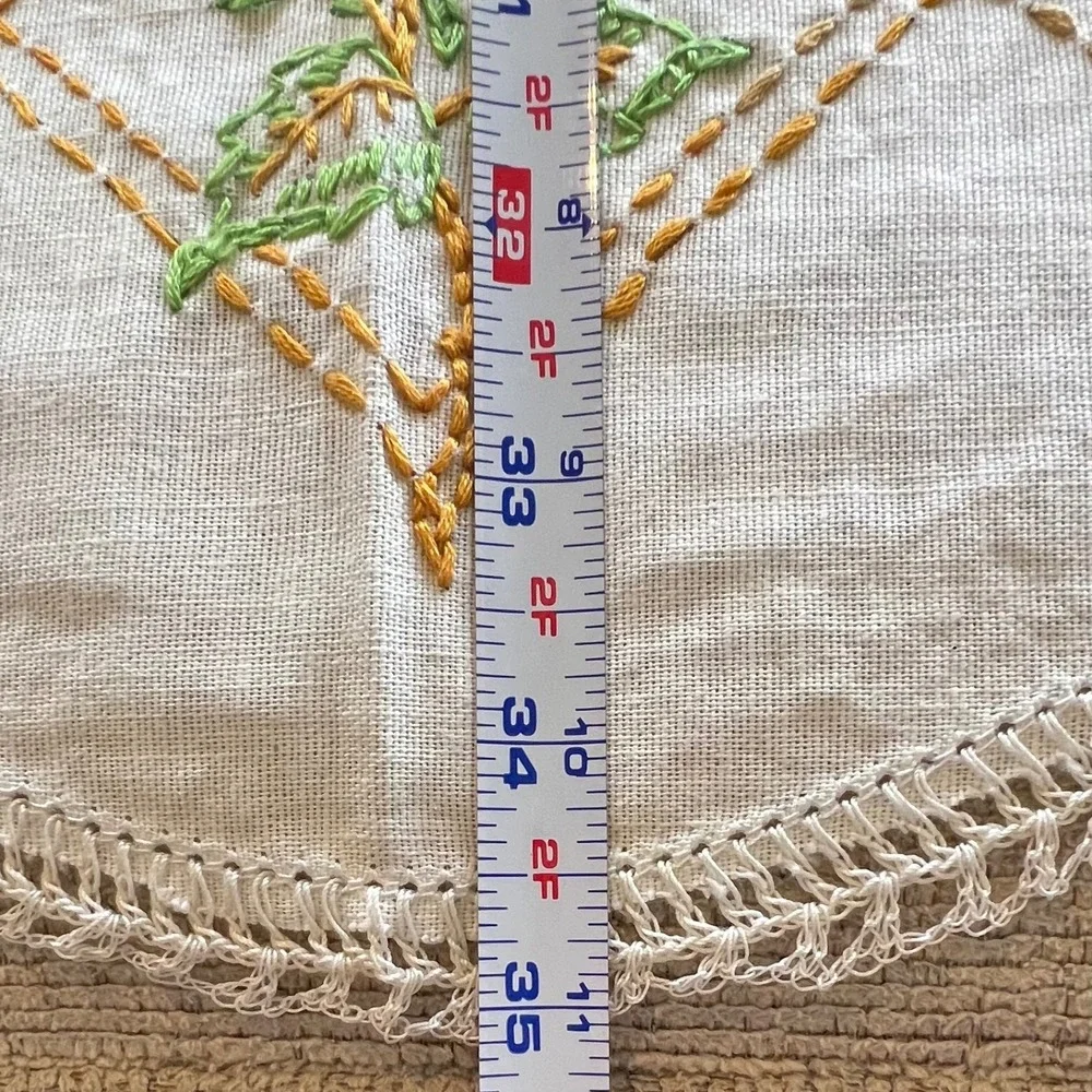 Vintage Hand Embroidered Rose Table Runner White Lace‎ Trim Floral 13x35